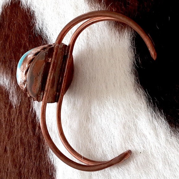 Navajo Turquoise Stone Copper Bracelet Cuff David Umpleby - Picture 4 of 7